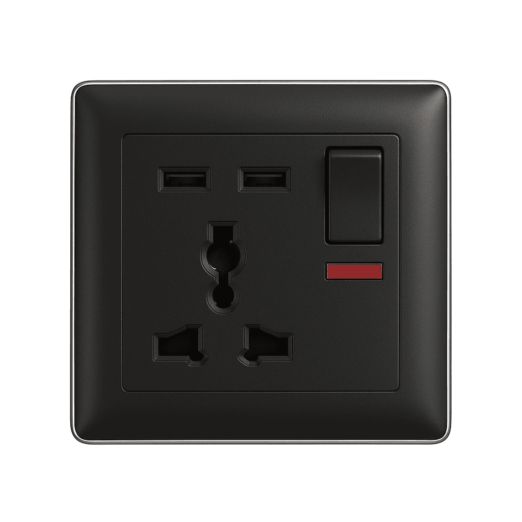 Socket Switch Single USB - 13A (Black)